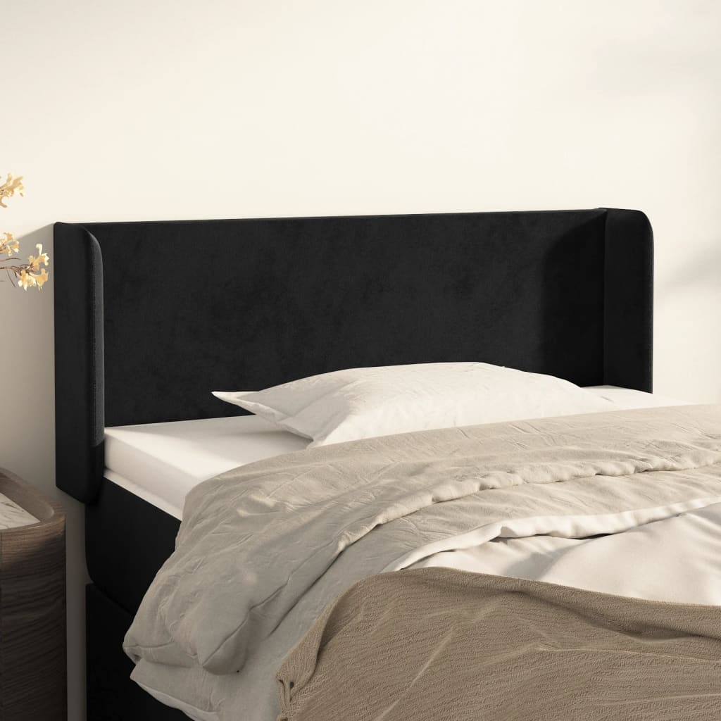 sengegavl med kanter 93x16x78/88 cm fløjl sort