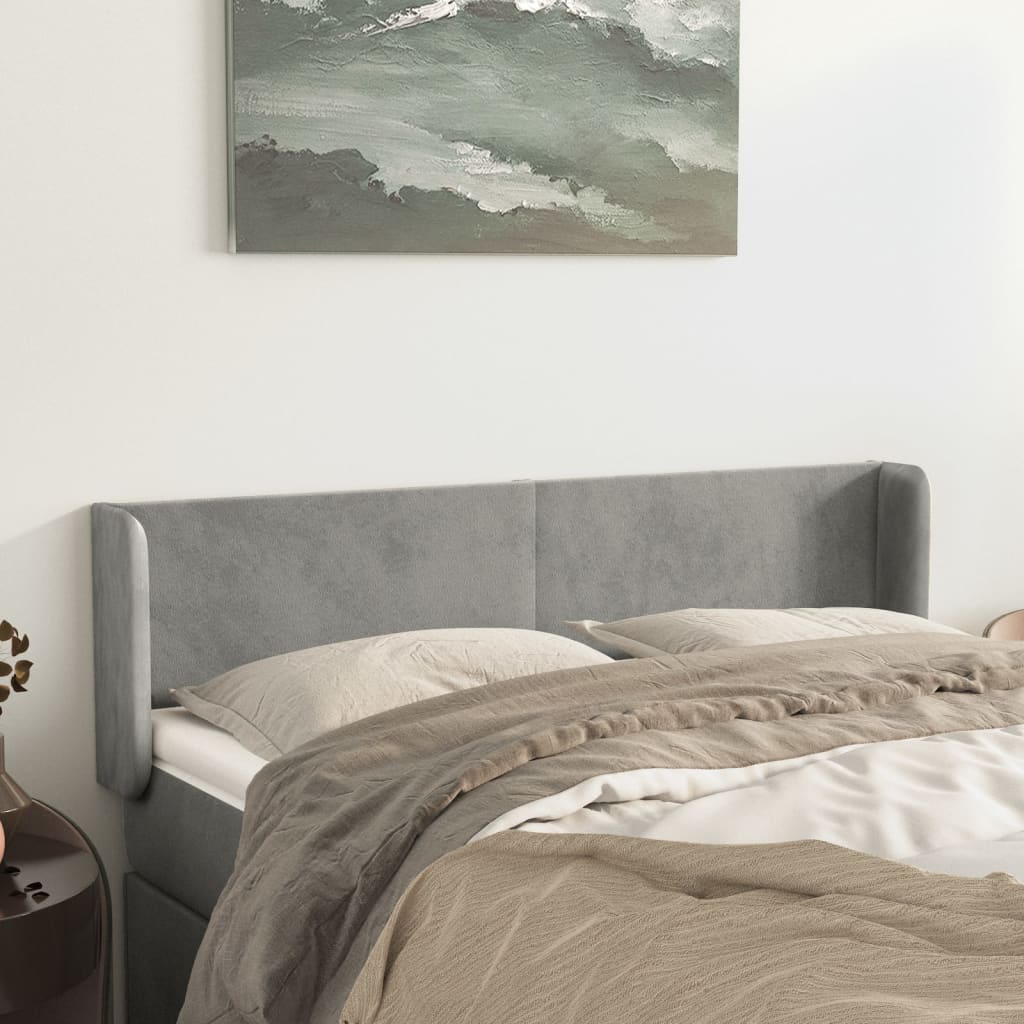 sengegavl med kanter 147x16x78/88 cm fløjl lysegrå