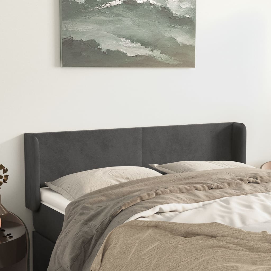sengegavl med kanter 147x16x78/88 cm fløjl mørkegrå