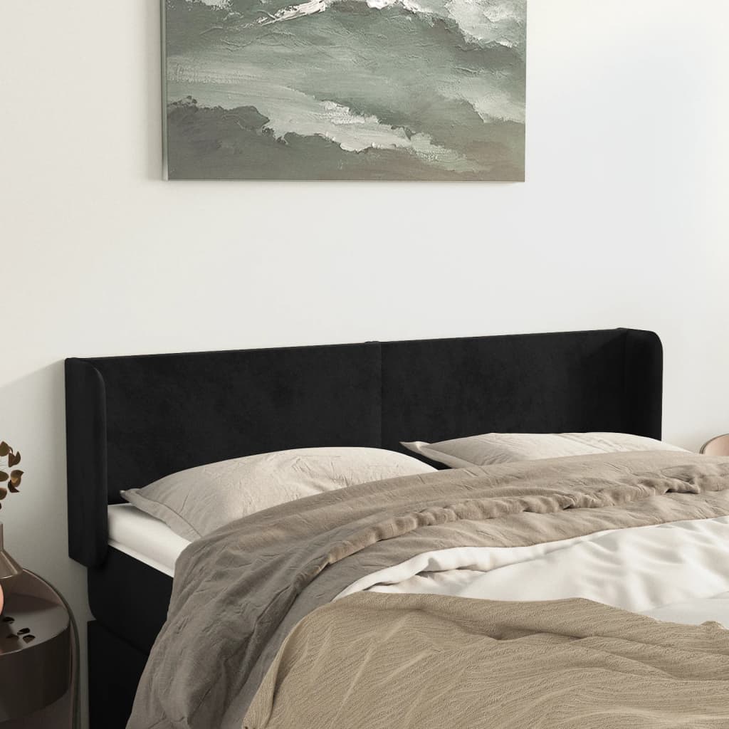 sengegavl med kanter 147x16x78/88 cm fløjl sort