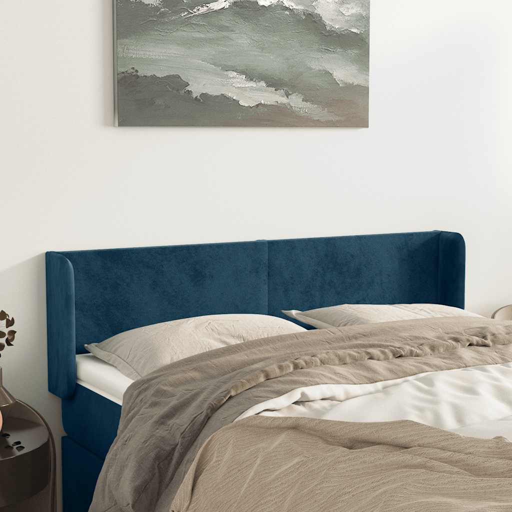 sengegavl med kanter 147x16x78/88 cm fløjl mørkeblå