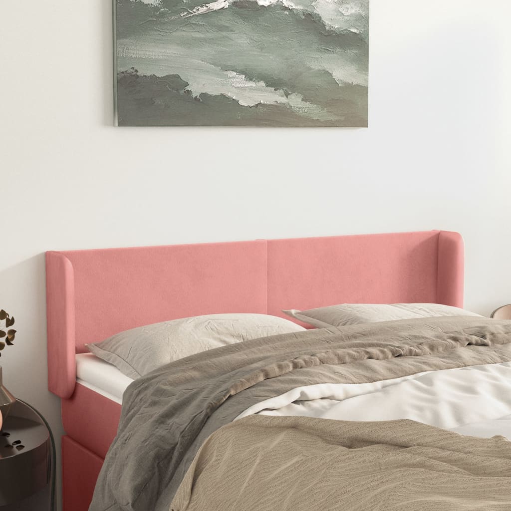 sengegavl med kanter 147x16x78/88 cm fløjl lyserød