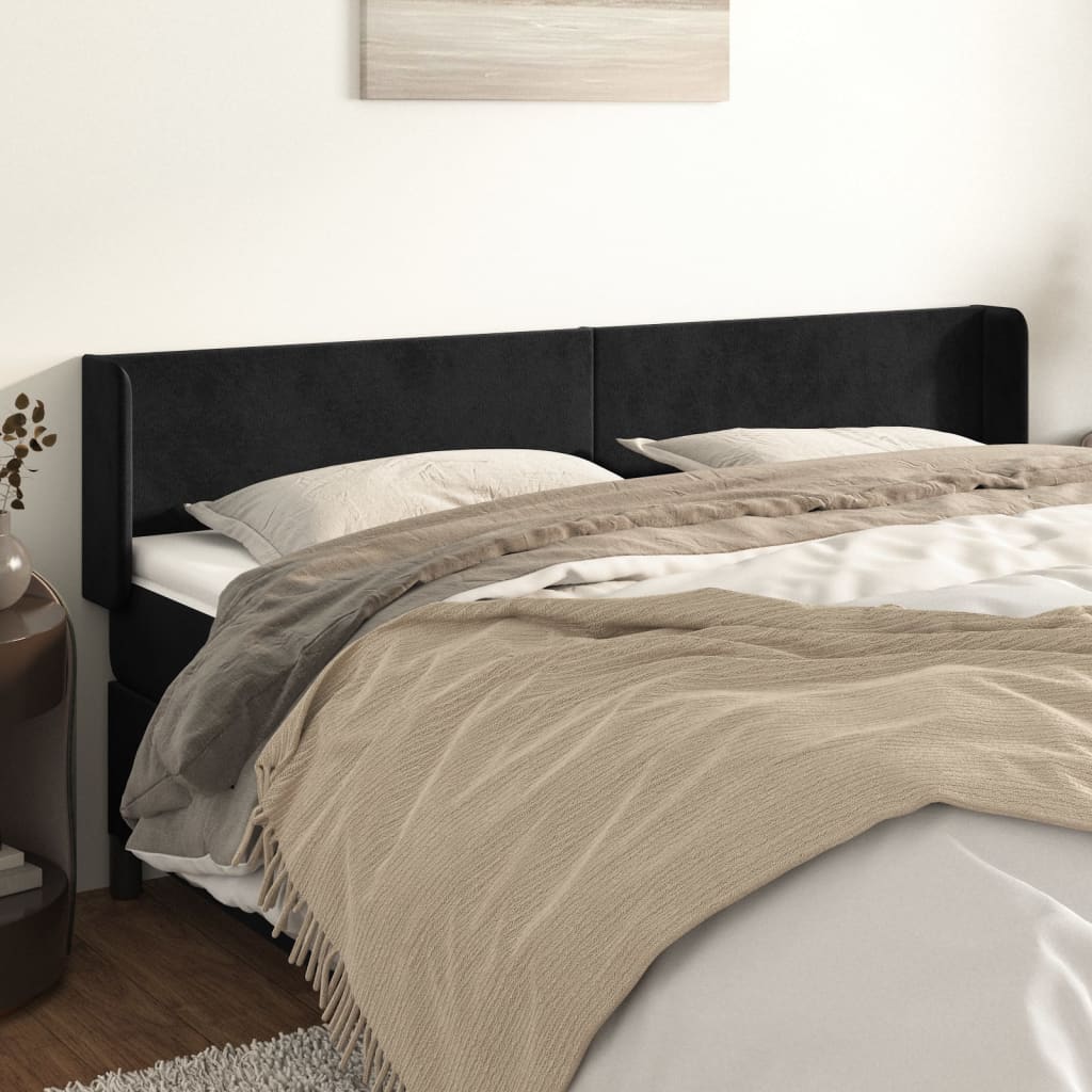 sengegavl med kanter 163x16x78/88 cm fløjl sort