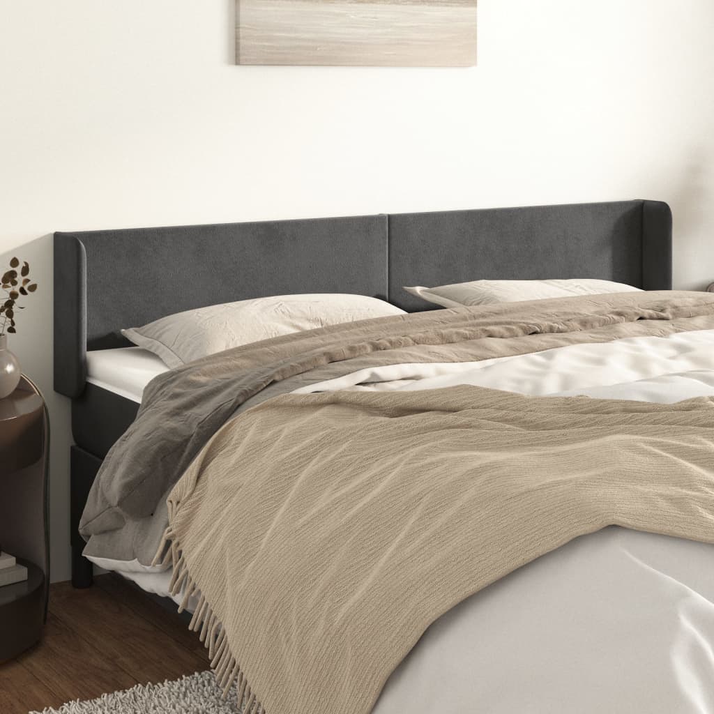 sengegavl med kanter 183x16x78/88 cm fløjl mørkegrå