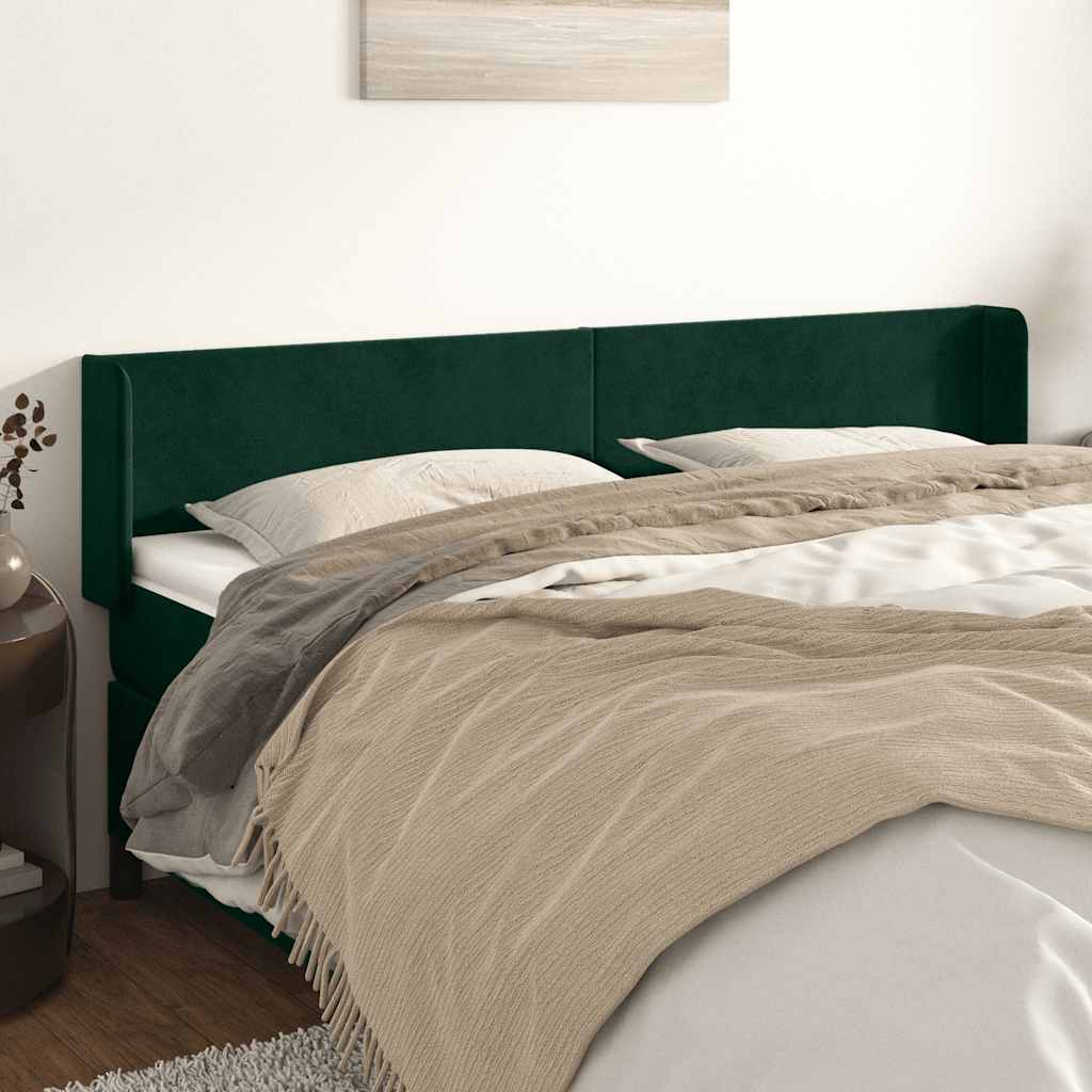 sengegavl med kanter 183x16x78/88 cm fløjl mørkegrøn