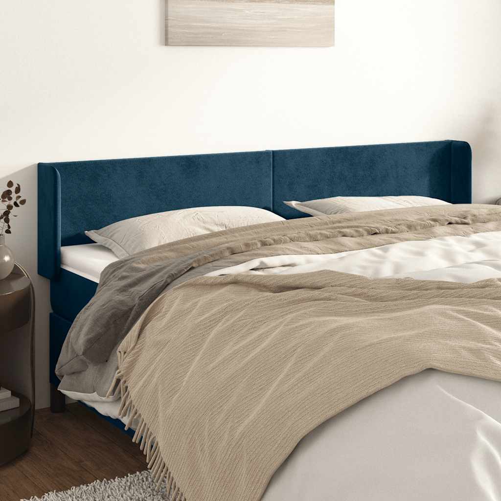 sengegavl med kanter 203x16x78/88 cm fløjl mørkeblå