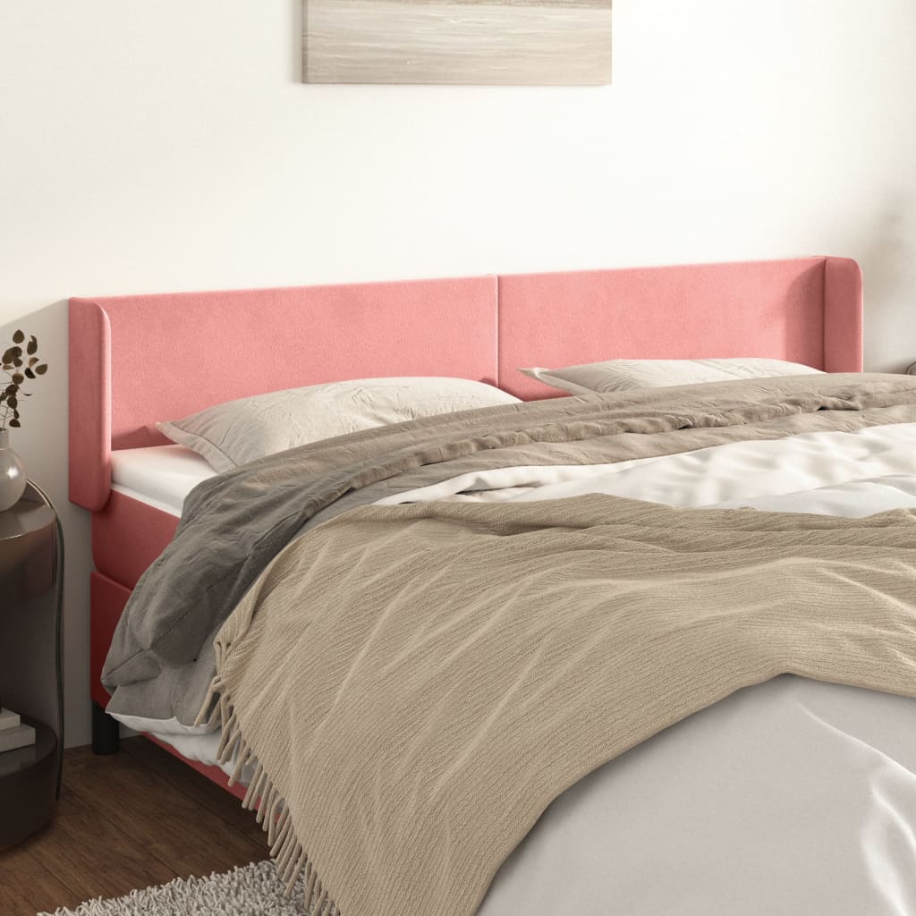 sengegavl med kanter 203x16x78/88 cm fløjl lyserød