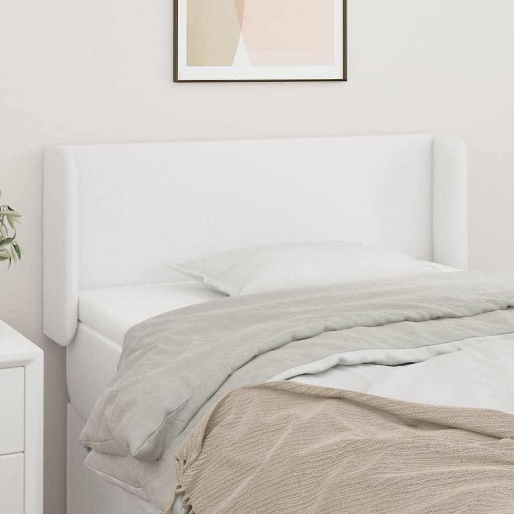 sengegavl med kanter 103x16x78/88 cm kunstlæder hvid