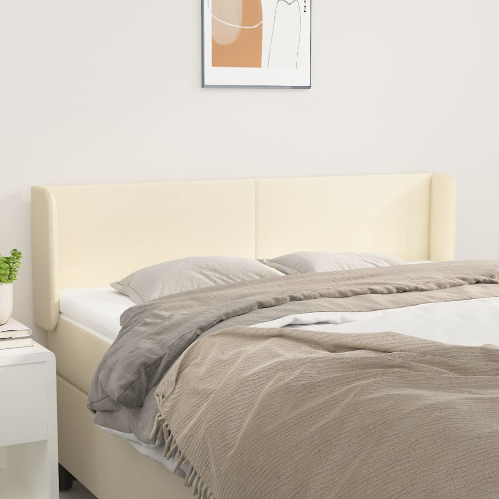 sengegavl med kanter 147x16x78/88 cm kunstlæder cremefarvet
