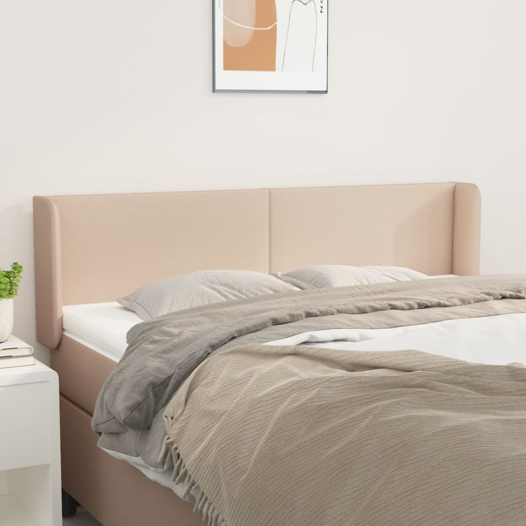sengegavl med kanter 147x16x78/88 cm kunstlæder cappuccino