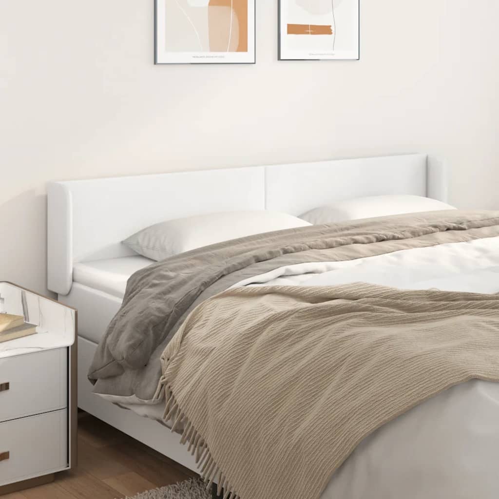 sengegavl med kanter 163x16x78/88 cm kunstlæder hvid