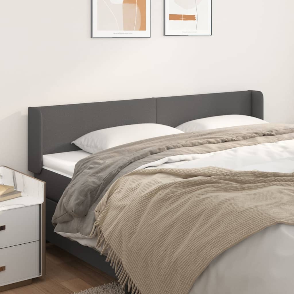 sengegavl med kanter 203x16x78/88 cm kunstlæder grå