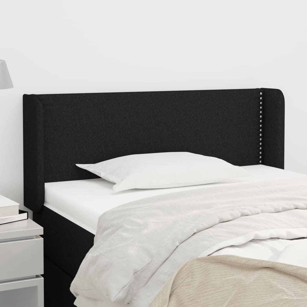 sengegavl med kanter 83x16x78/128 cm stof sort