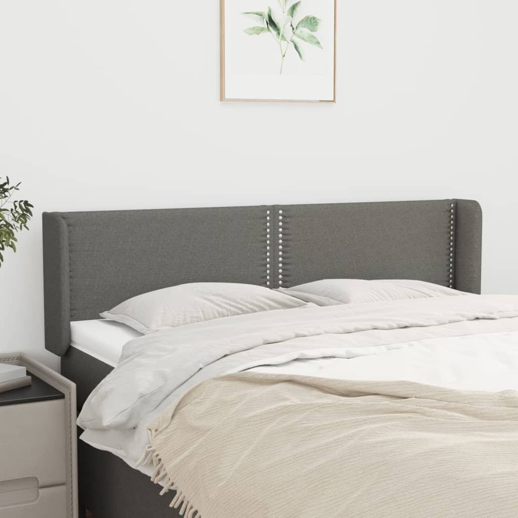 sengegavl med kanter 147x16x78/88 cm stof mørkegrå