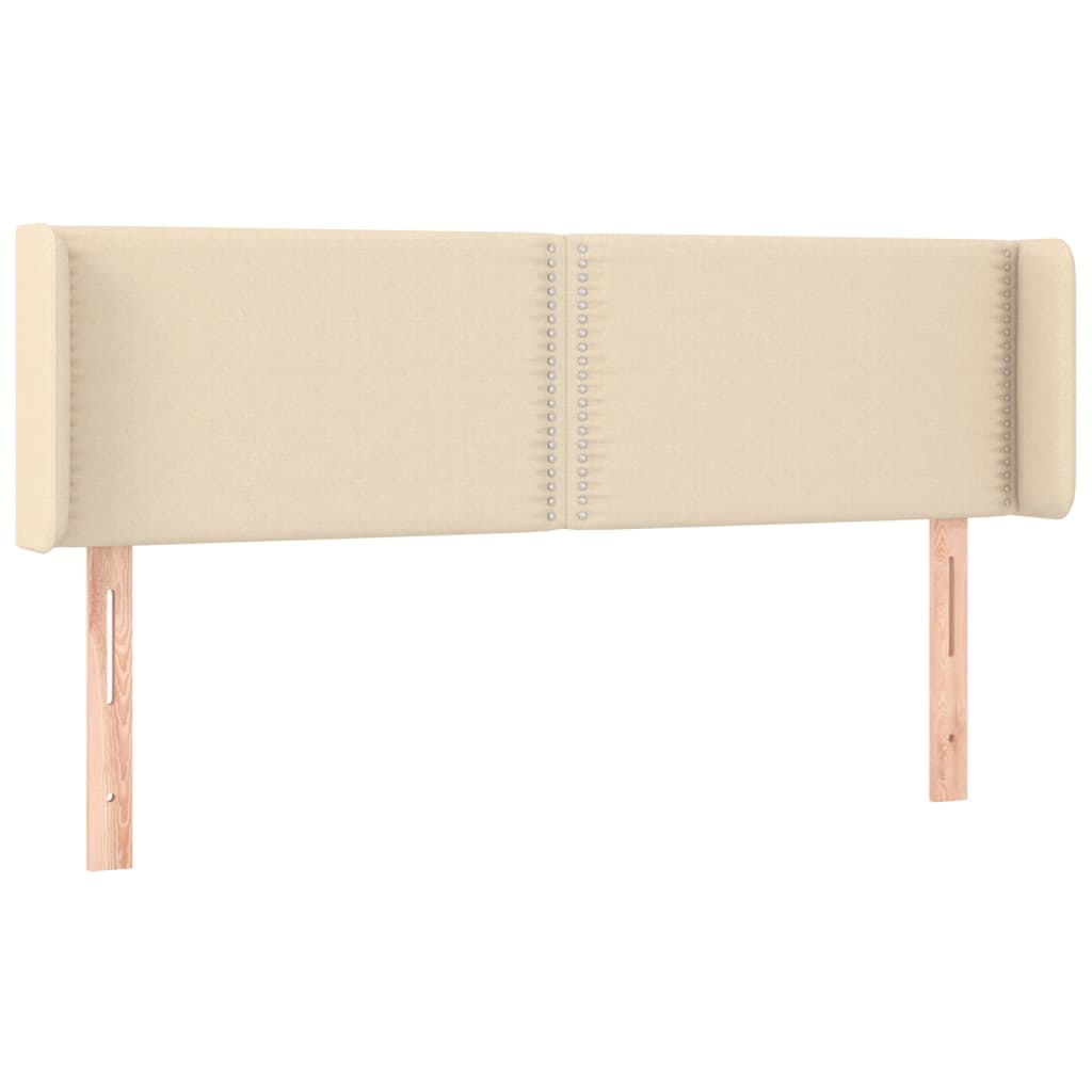 sengegavl med kanter 147x16x78/88 cm stof cremefarvet