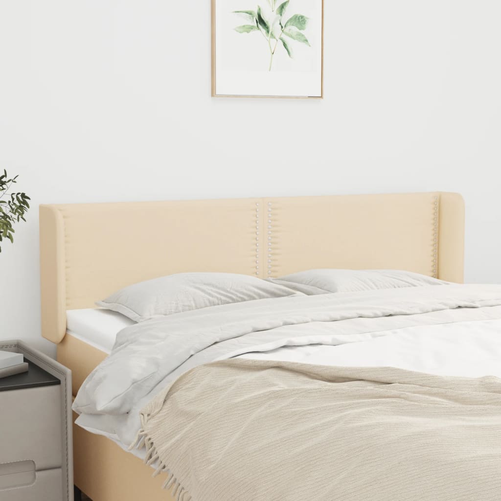 sengegavl med kanter 147x16x78/88 cm stof cremefarvet