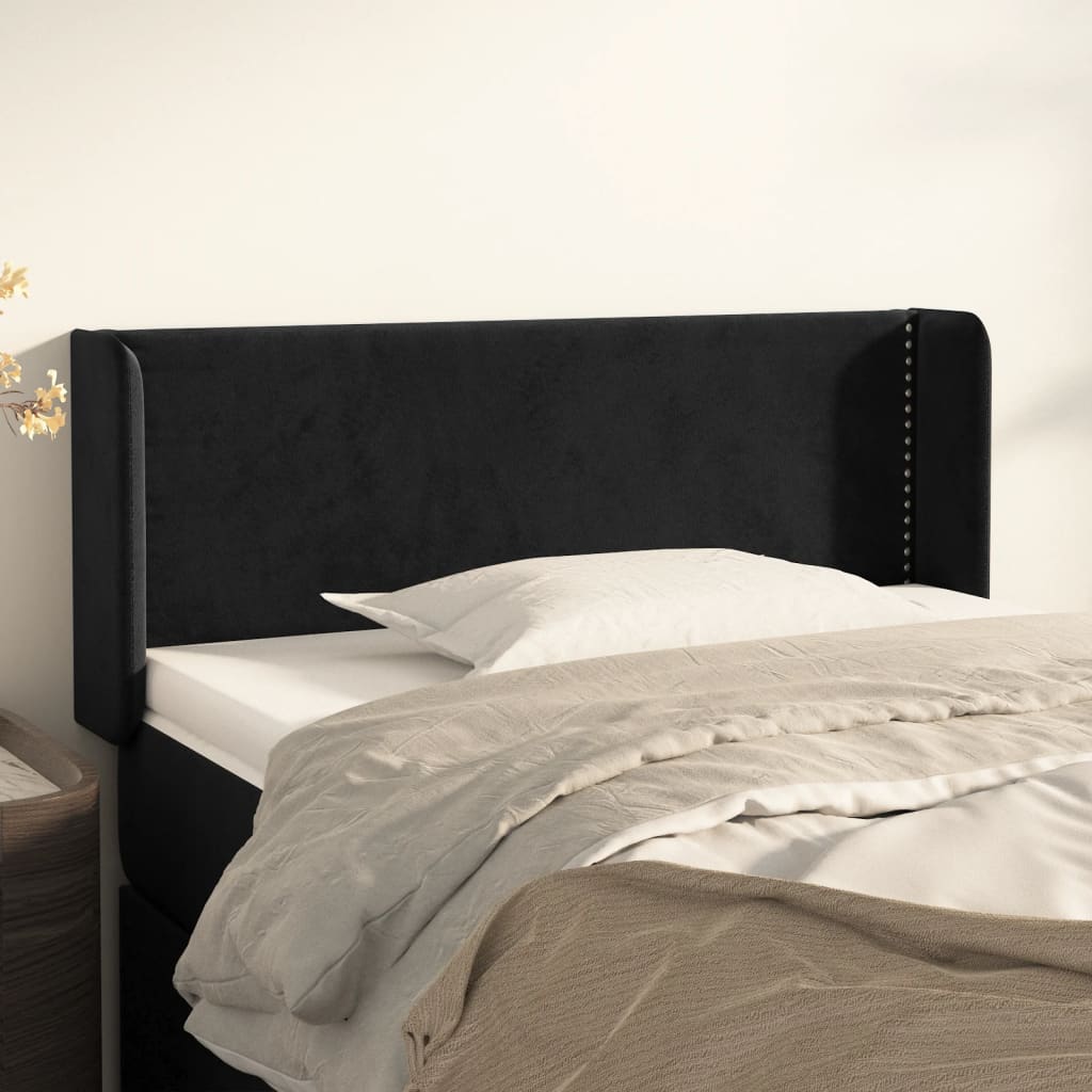 sengegavl med kanter 93x16x78/88 cm fløjl sort