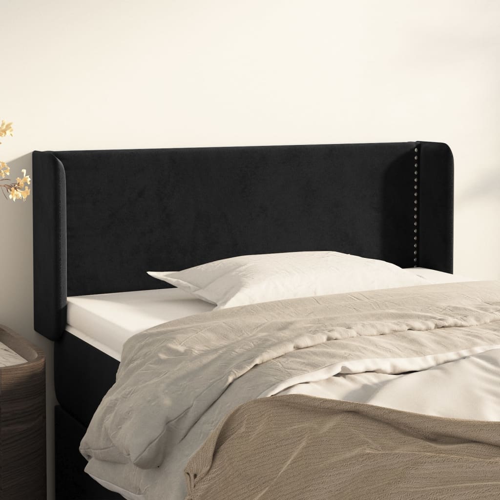 sengegavl med kanter 103x16x78/88 cm fløjl sort