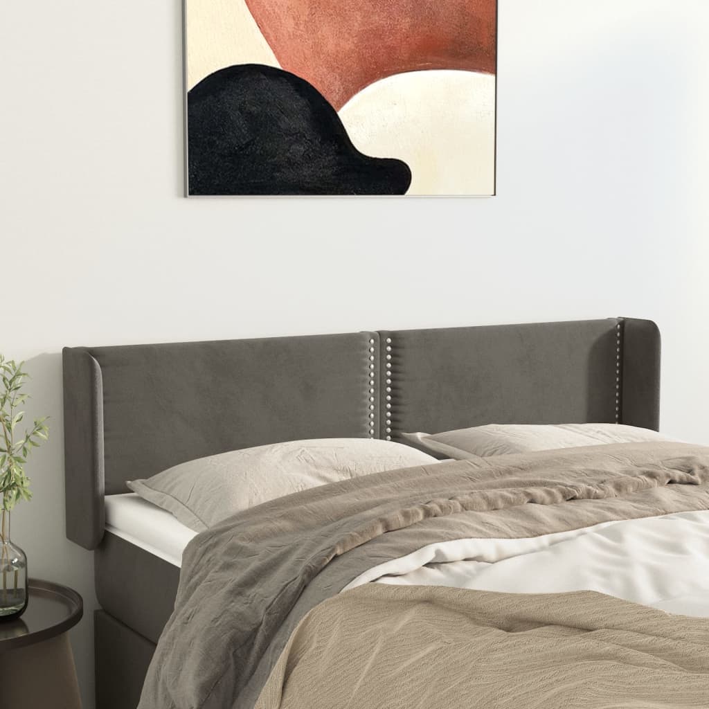 sengegavl med kanter 147x16x78/88 cm fløjl mørkegrå