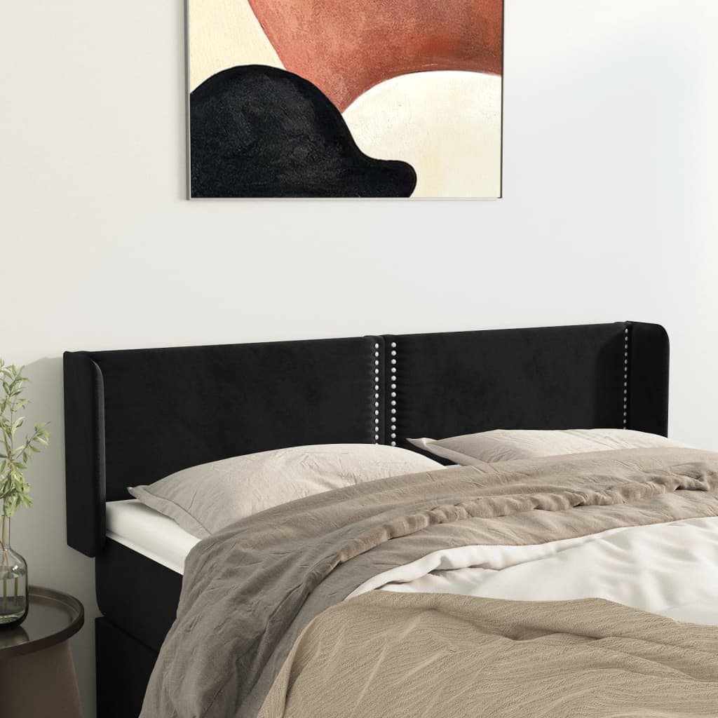 sengegavl med kanter 147x16x78/88 cm fløjl sort