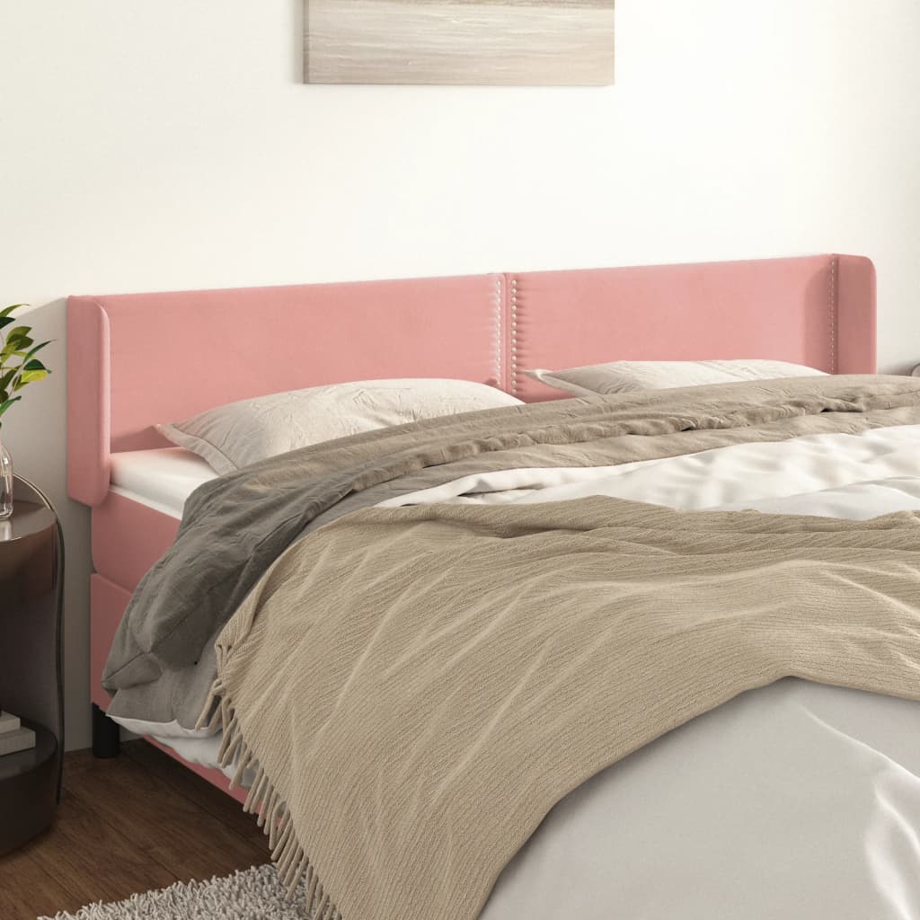 sengegavl med kanter 163x16x78/88 cm fløjl lyserød