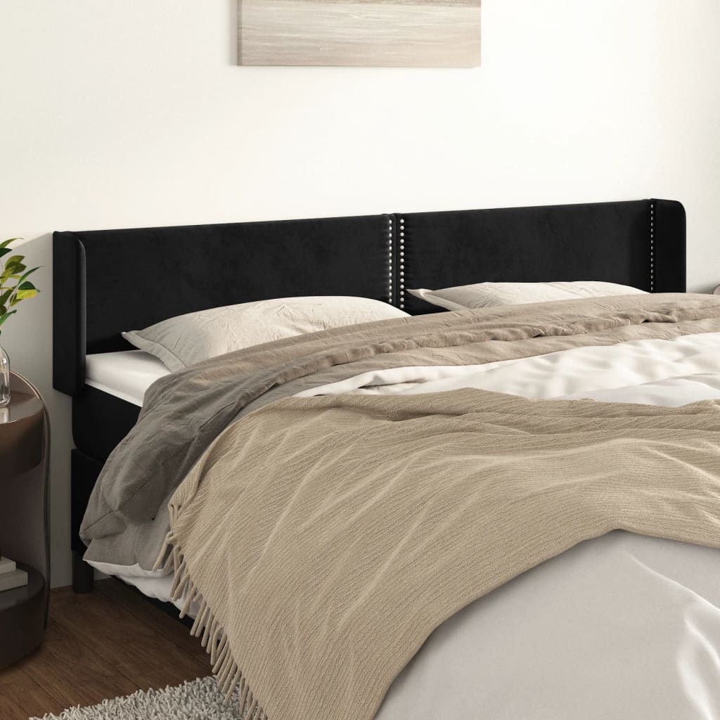 sengegavl med kanter 183x16x78/88 cm fløjl sort