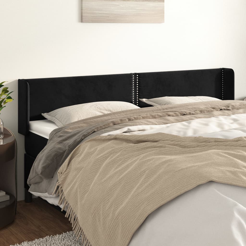 sengegavl med kanter 203x16x78/88 cm fløjl sort