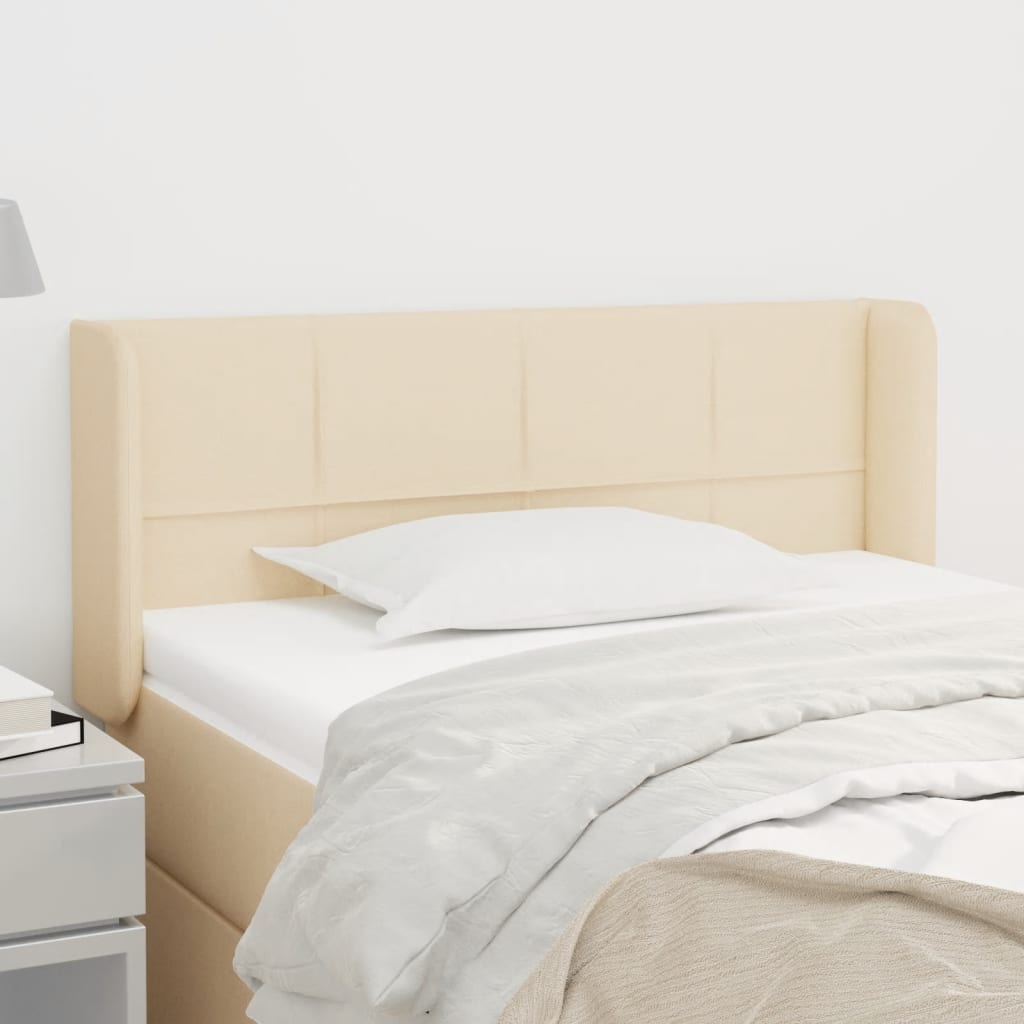 sengegavl med kanter 83x16x78/128 cm stof cremefarvet