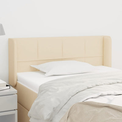 sengegavl med kanter 83x16x78/128 cm stof cremefarvet
