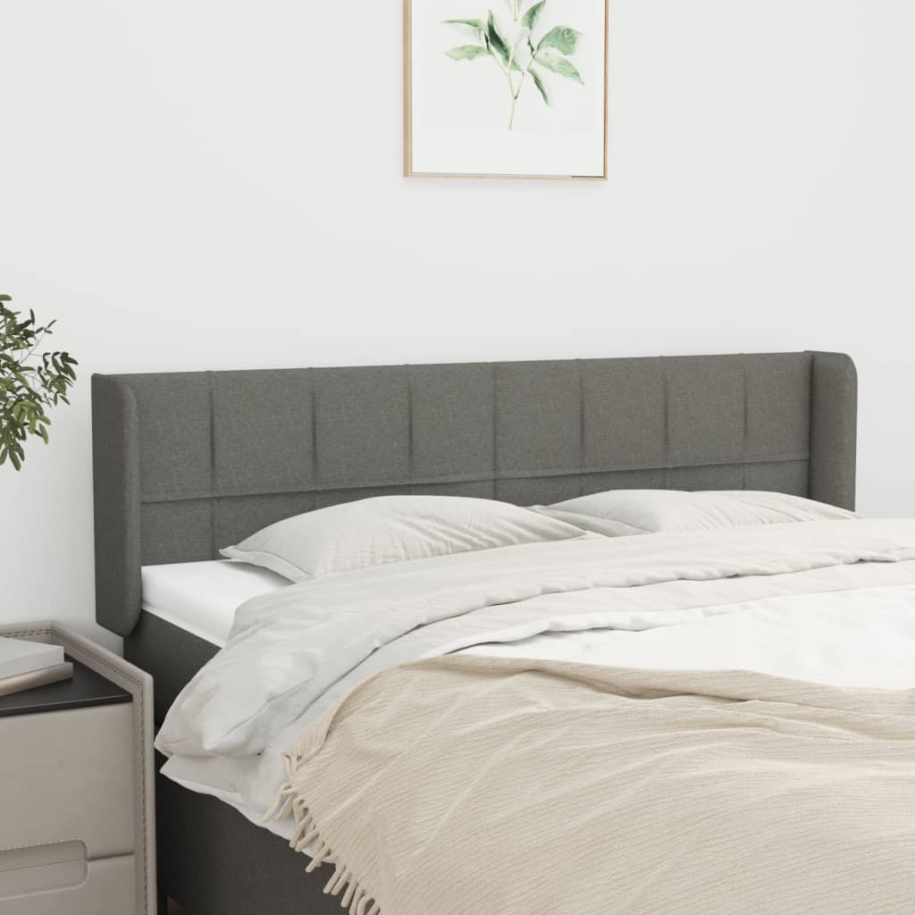 sengegavl med kanter 147x16x78/88 cm stof mørkegrå