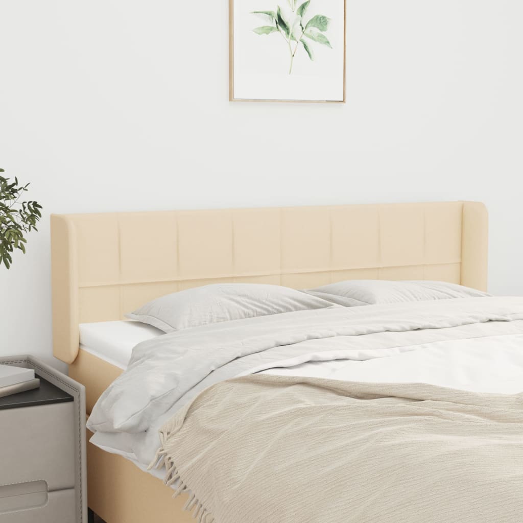 sengegavl med kanter 147x16x78/88 cm stof cremefarvet