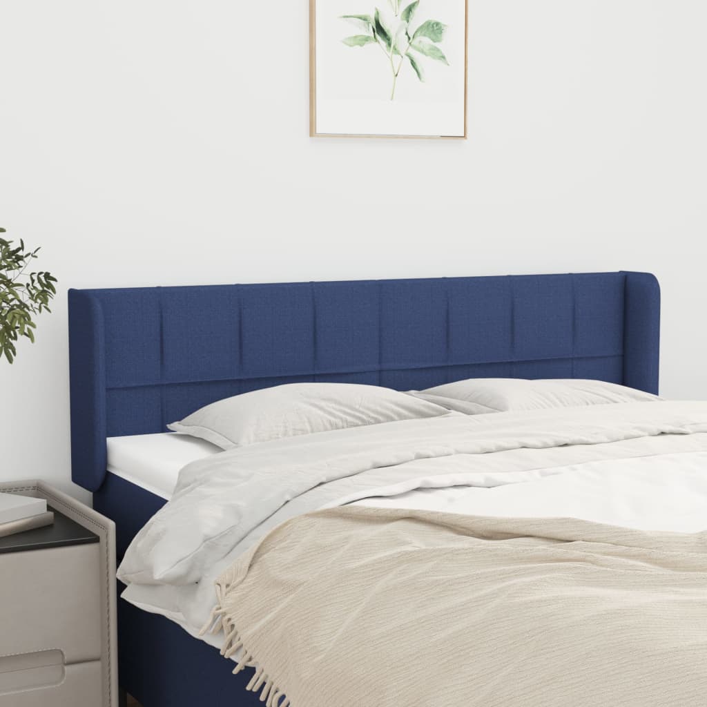 sengegavl med kanter 147x16x78/88 cm stof blå