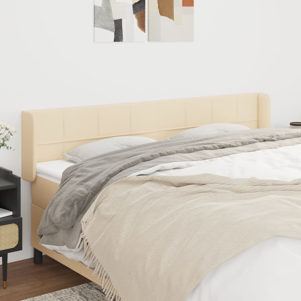 sengegavl med kanter 163x16x78/88 cm stof cremefarvet
