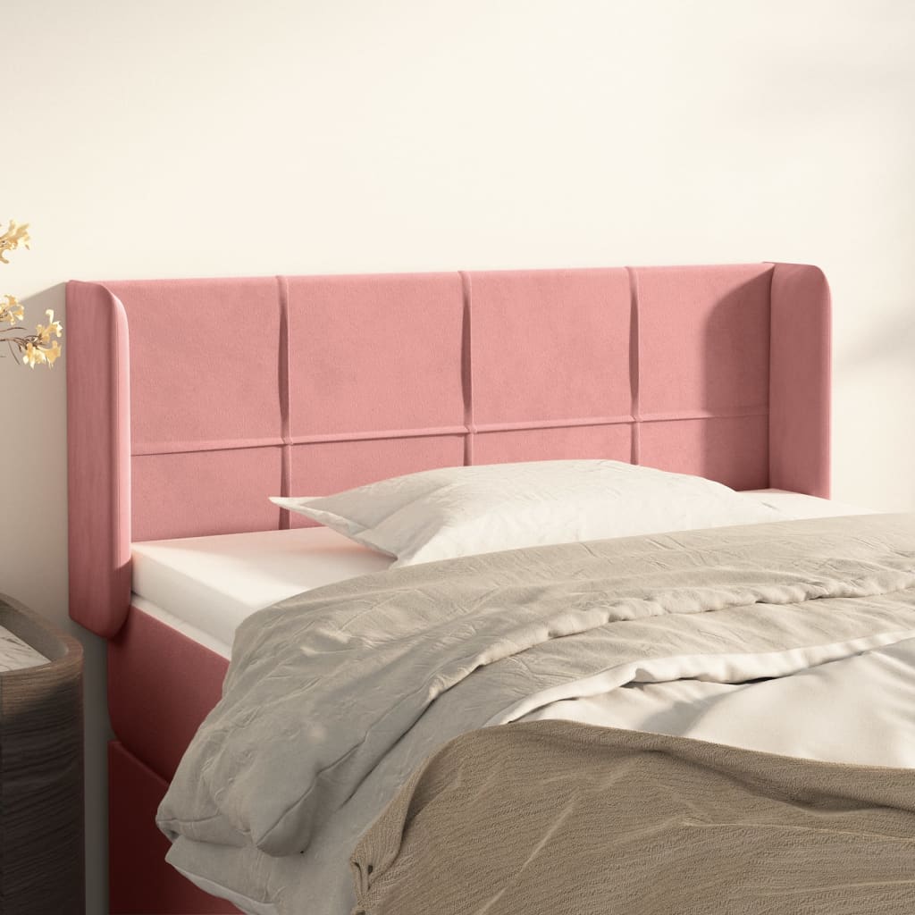 sengegavl med kanter 83x16x78/88 cm fløjl lyserød