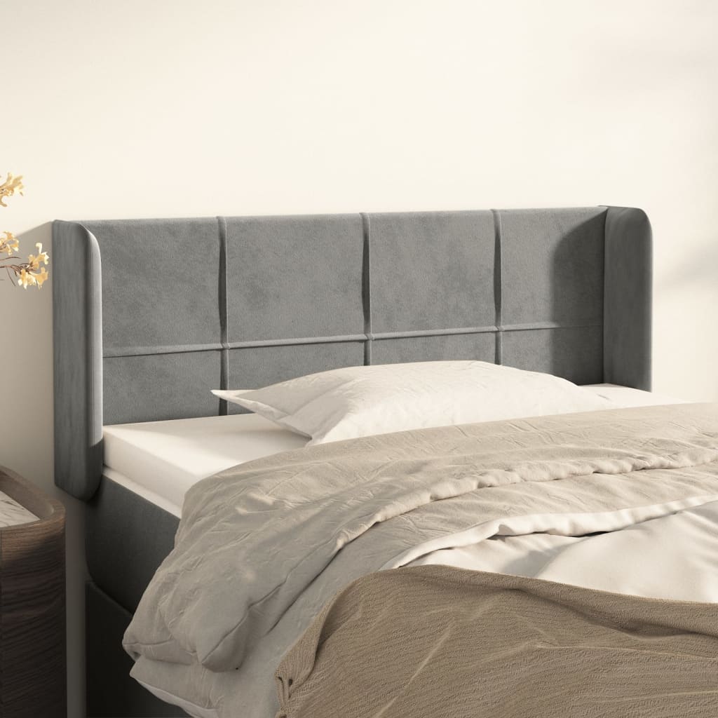 sengegavl med kanter 93x16x78/88 cm fløjl lysegrå
