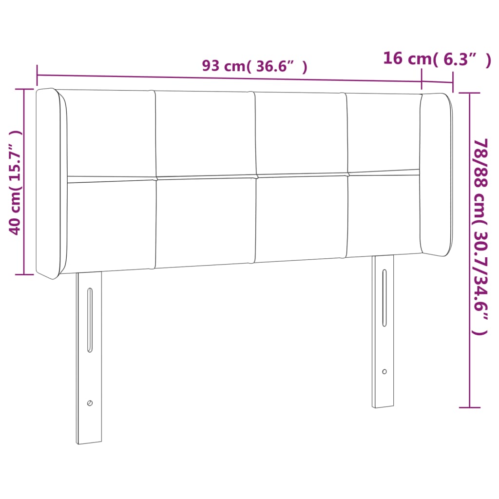 sengegavl med kanter 93x16x78/88 cm fløjl lyserød