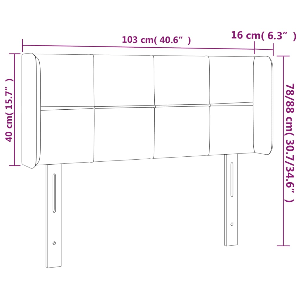 sengegavl med kanter 103x16x78/88 cm fløjl lyserød