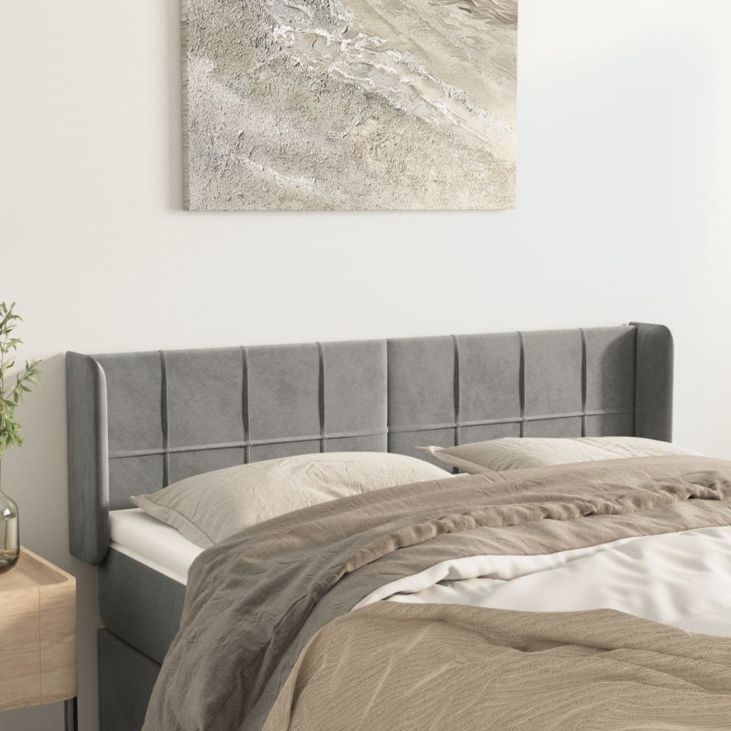 sengegavl med kanter 147x16x78/88 cm fløjl lysegrå