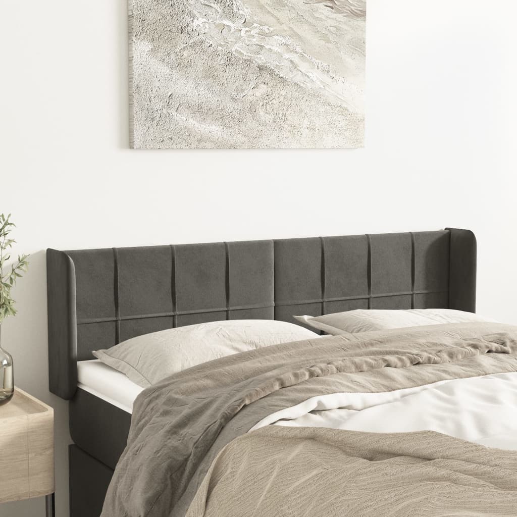 sengegavl med kanter 147x16x78/88 cm fløjl mørkegrå