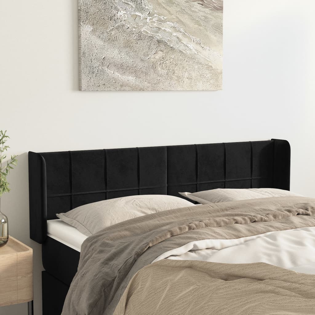sengegavl med kanter 147x16x78/88 cm fløjl sort