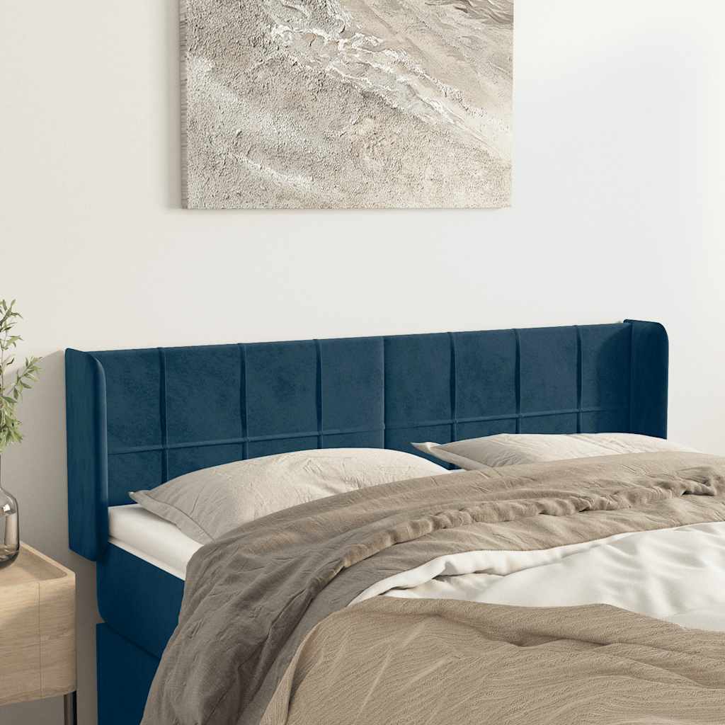 sengegavl med kanter 147x16x78/88 cm fløjl mørkeblå