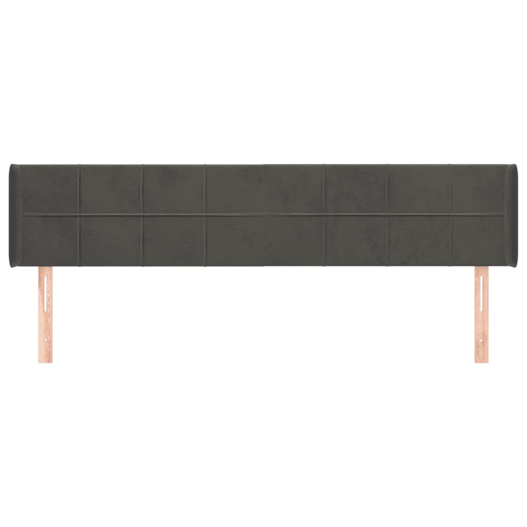 sengegavl med kanter 163x16x78/88 cm fløjl mørkegrå