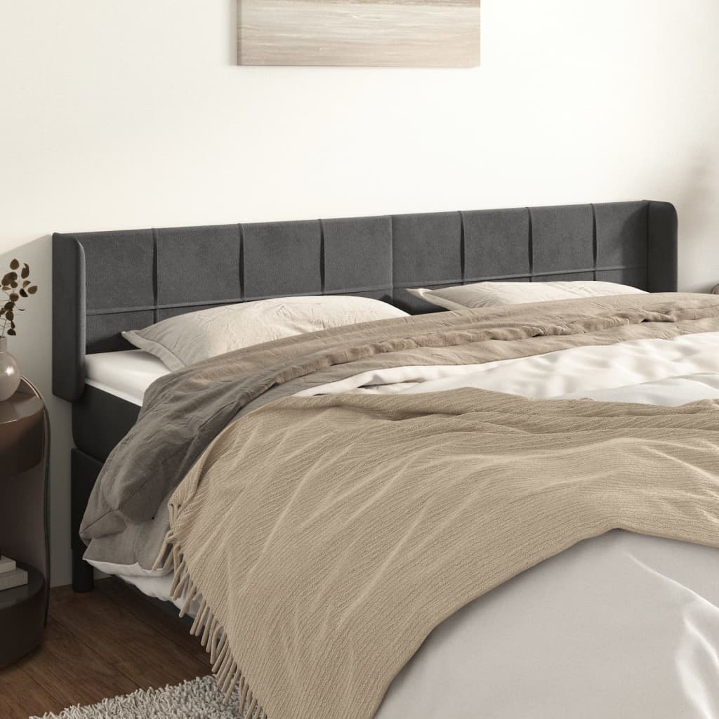 sengegavl med kanter 163x16x78/88 cm fløjl mørkegrå