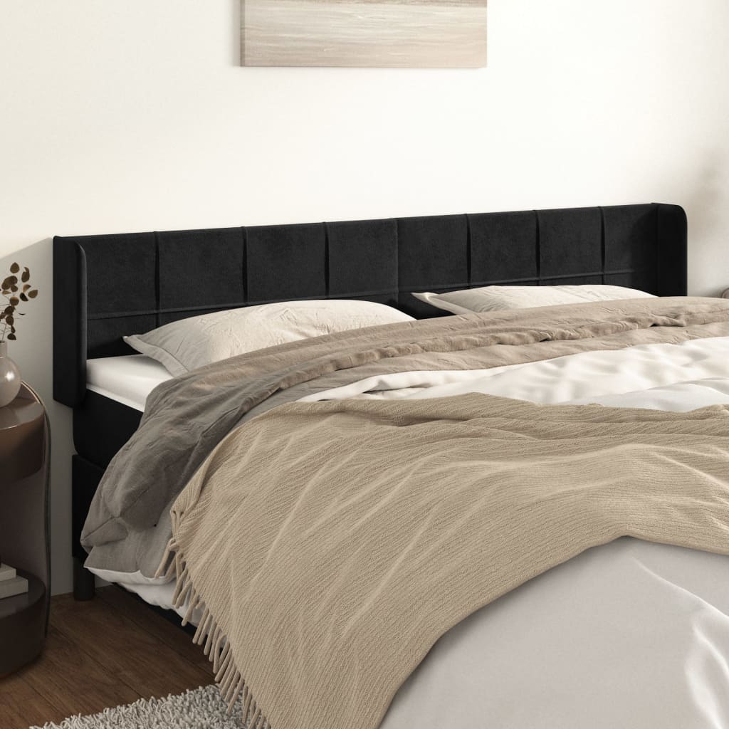 sengegavl med kanter 163x16x78/88 cm fløjl sort