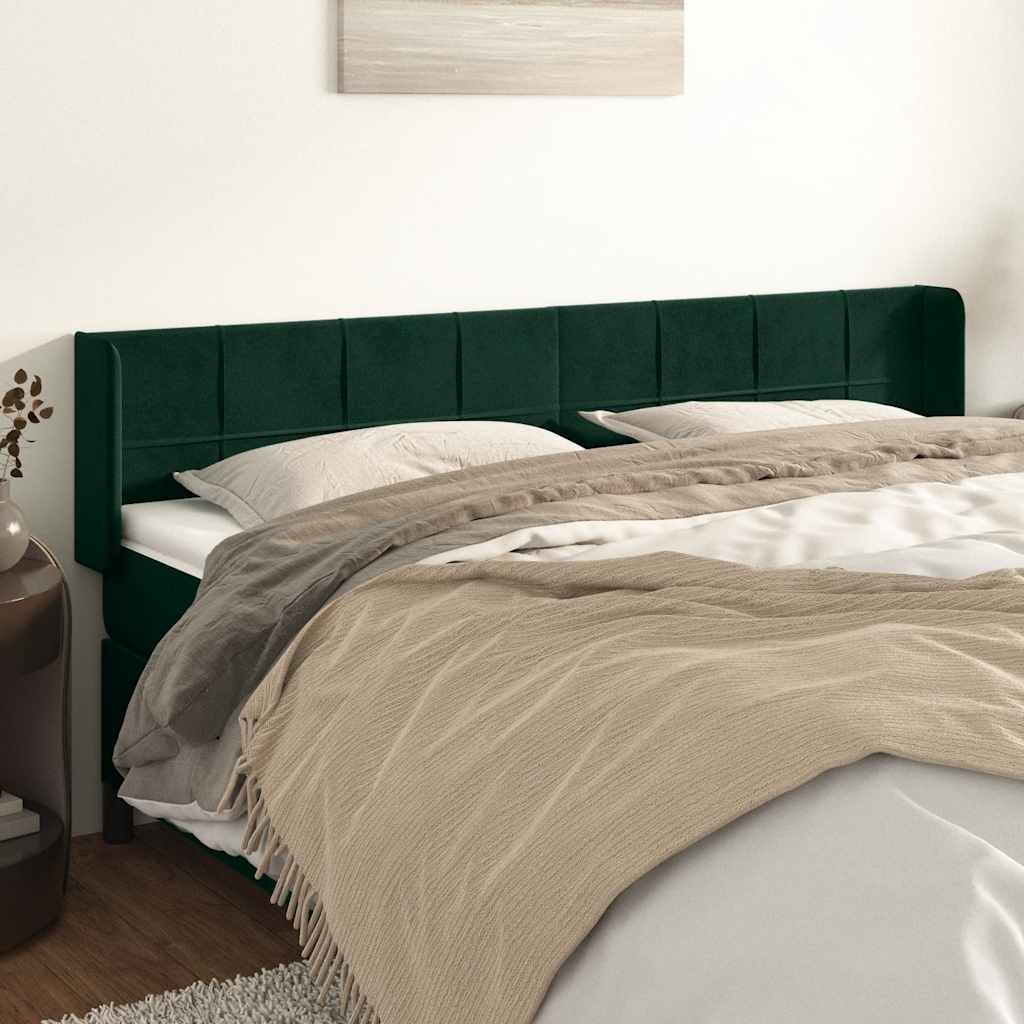 sengegavl med kanter 163x16x78/88 cm fløjl mørkegrøn