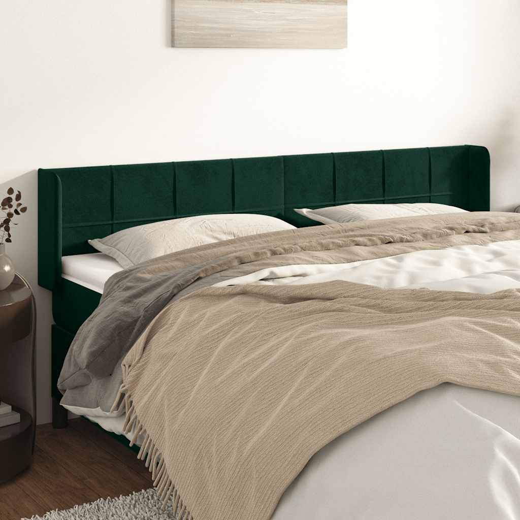 sengegavl med kanter 183x16x78/88 cm fløjl mørkegrøn