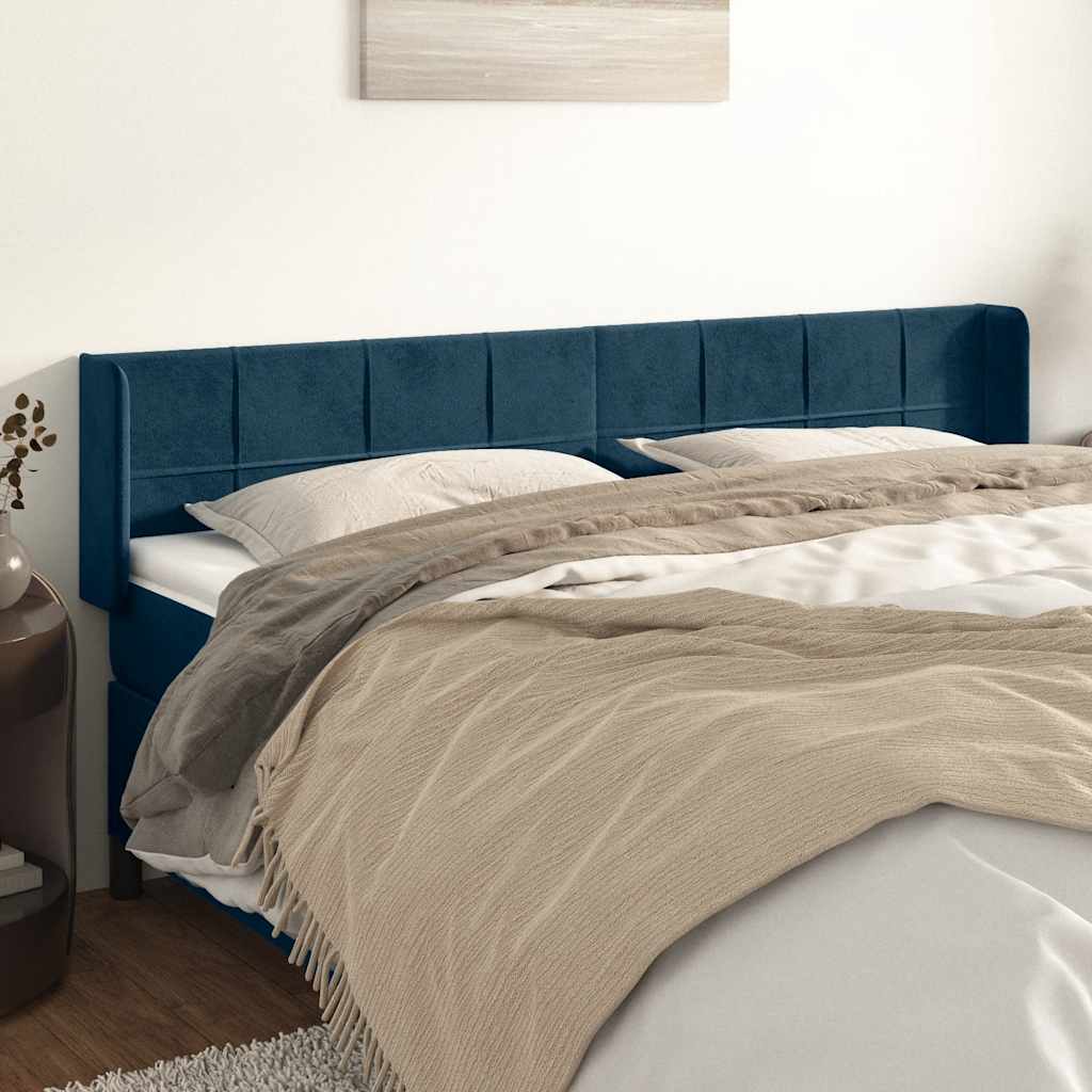 sengegavl med kanter 183x16x78/88 cm fløjl mørkeblå