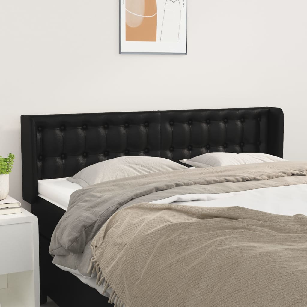 sengegavl med kanter 147x16x78/88 cm kunstlæder sort