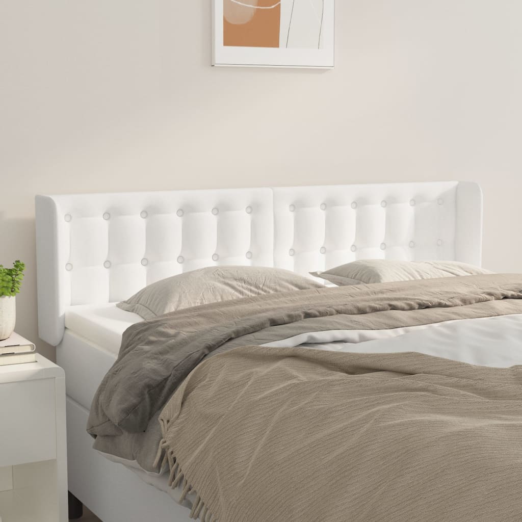 sengegavl med kanter 147x16x78/88 cm kunstlæder hvid