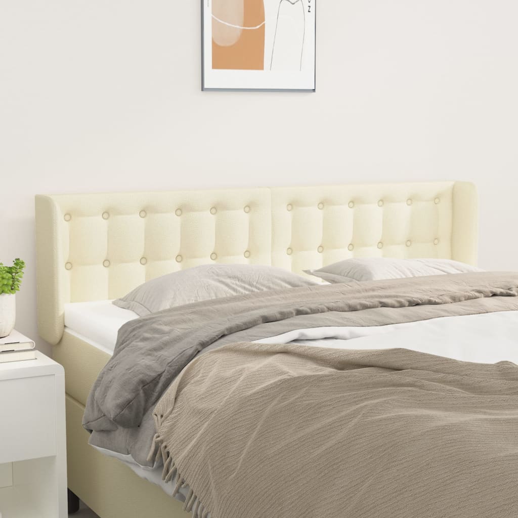 sengegavl med kanter 147x16x78/88 cm kunstlæder cremefarvet